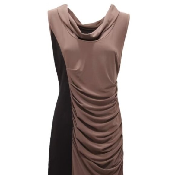 Maggie London Black Gray cowl neck bodycon midi dress size 14  Hardly Worn - Picture 3 of 8